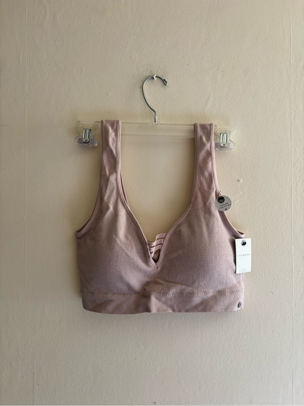 Brand new lucky brand Seamless Mauve Ribbed Bralette with Strappy V-Neck
